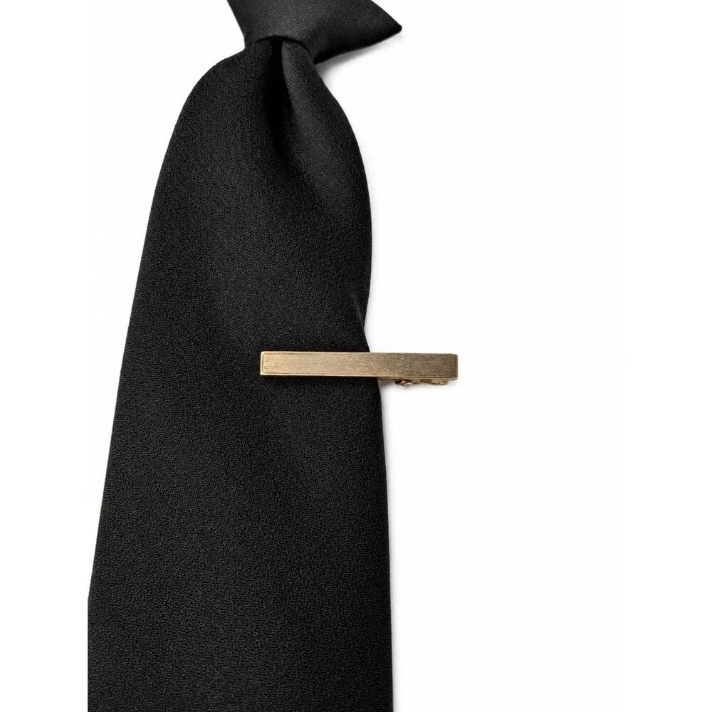 Puritan Black Skinny Necktie Tie Bar Clip Men's Pre-Tied Adjustable EUC 57x2.5